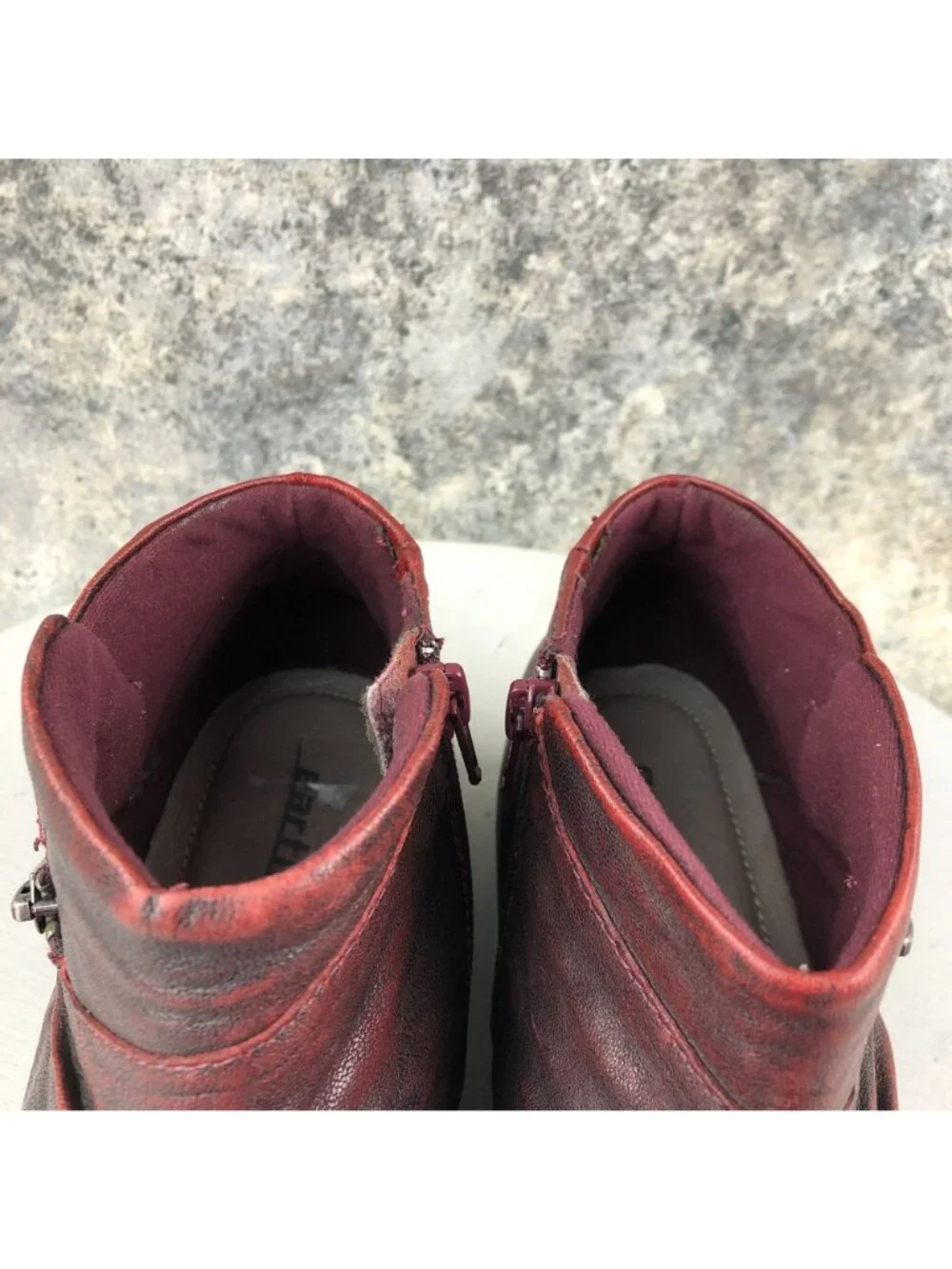 Earth Women's Size 10B Ronan Garnet Red Leather Side Zip Ruched Ankle Boots